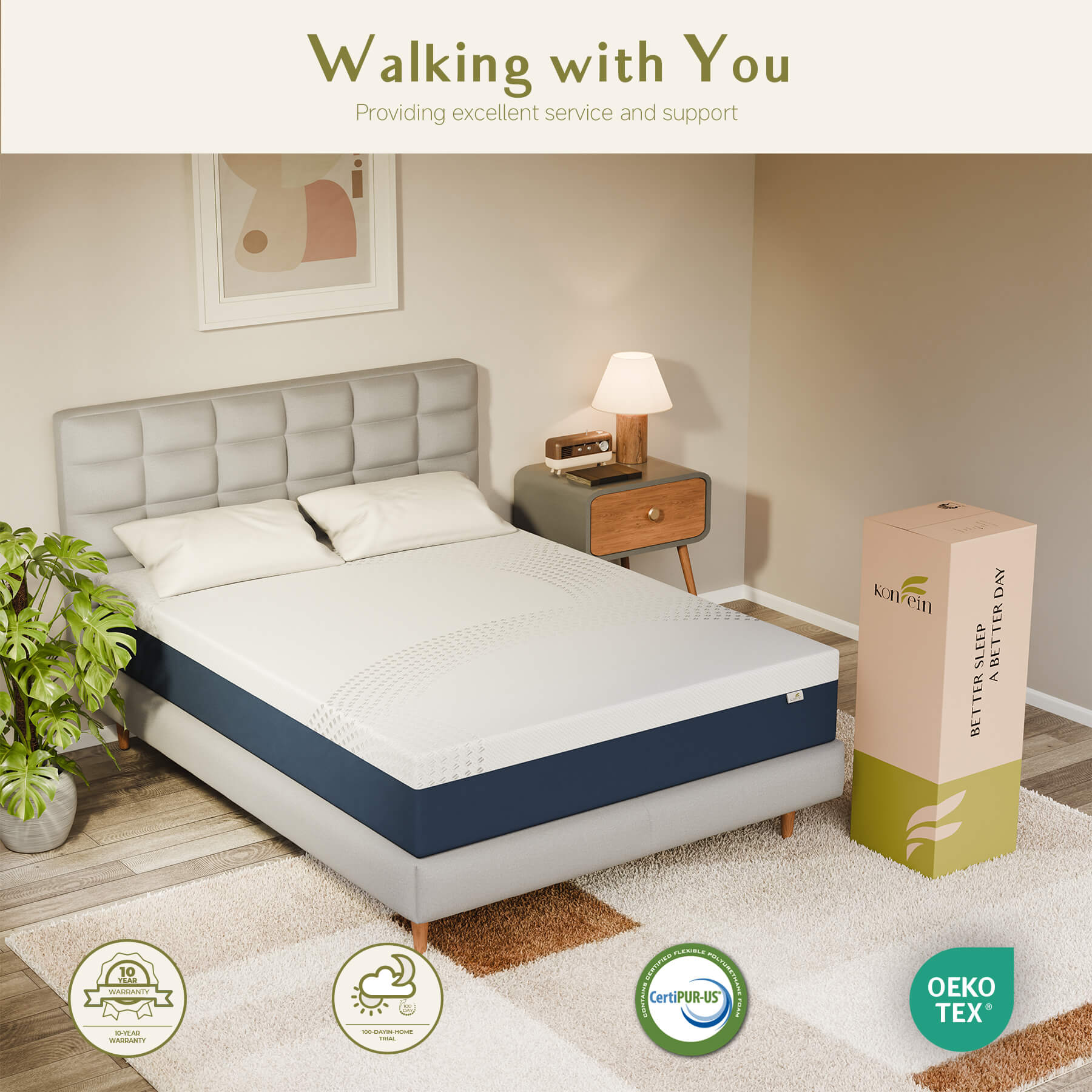 Konfein 10" Graphene Memory Foam Mattress